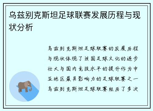 乌兹别克斯坦足球联赛发展历程与现状分析